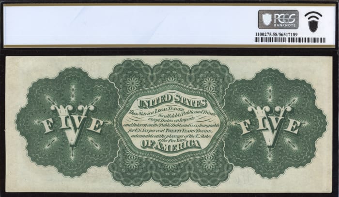 1862 $5 Legal Tender REVERSE Image