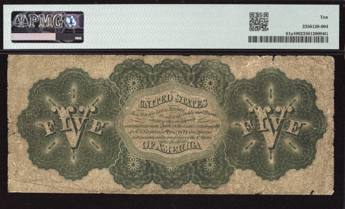 1862 $5 Legal Tender Reverse Image