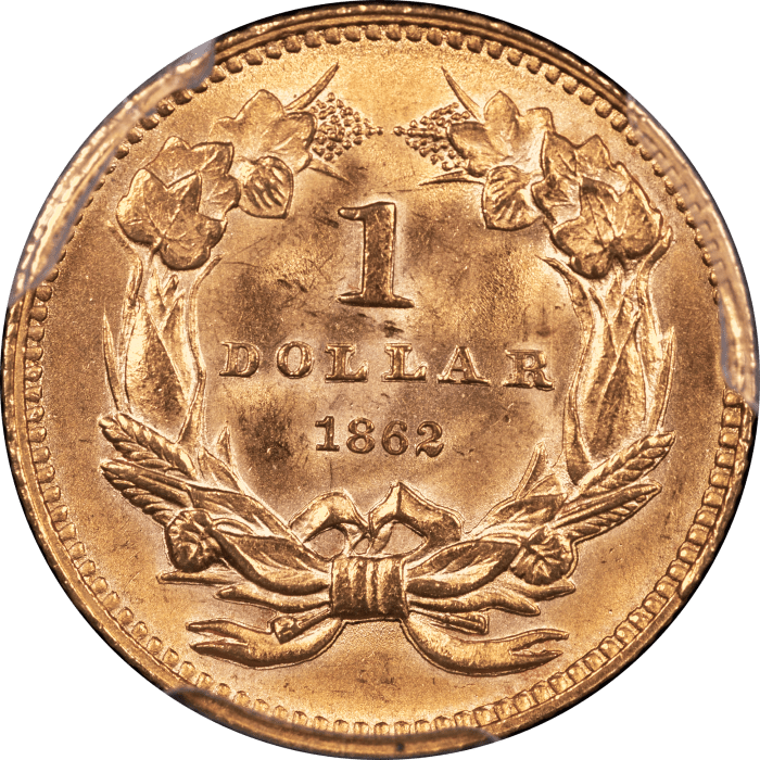 1862 Gold Dollar (G$1) Reverse Image