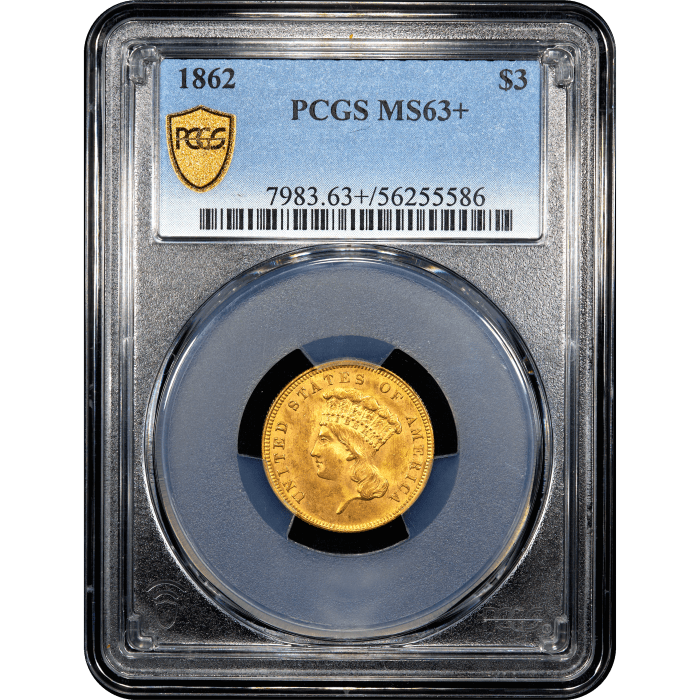 1862 Gold Three Dollars ($3) Obverse Slab Image
