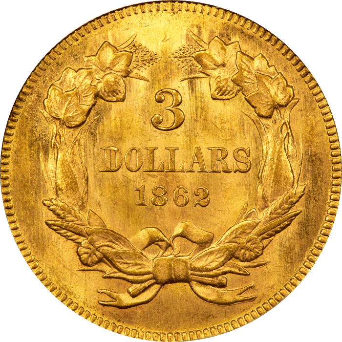 1862 Gold Three Dollars ($3) Reverse Image