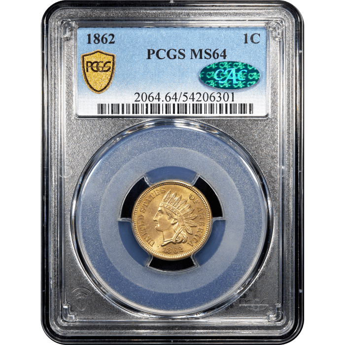 1862 Indian Cent (1c) SLAB Image
