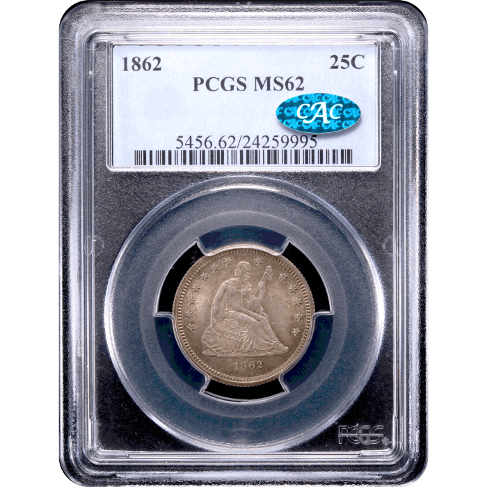 1862 Seated Liberty Quarter (25c) Obverse Slab Image