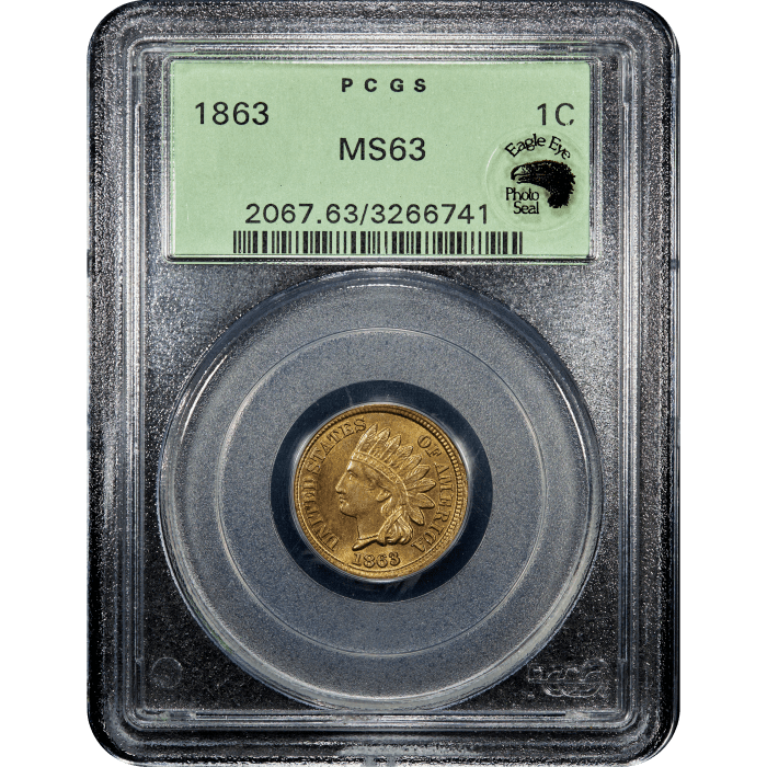 1863 Indian Cent (1c) OGH SLAB Image