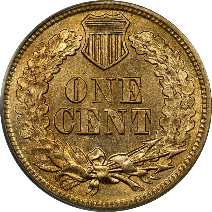 1863 Indian Cent (1c) OGH REVERSE Image