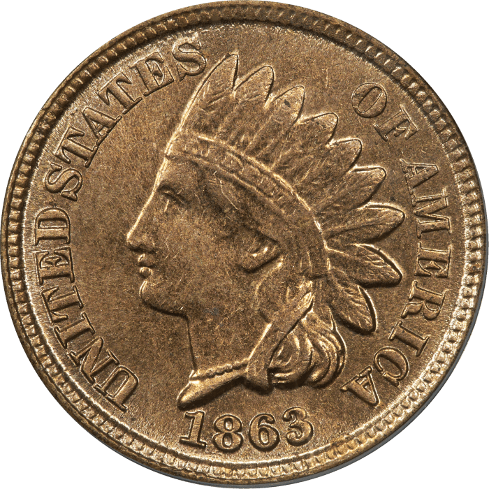 1863 Indian Cent (1c) OGH OBVERSE Image