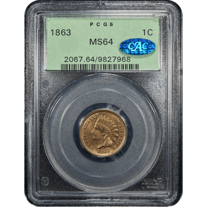 1863 Indian Cent (1c) OGH SLAB Image
