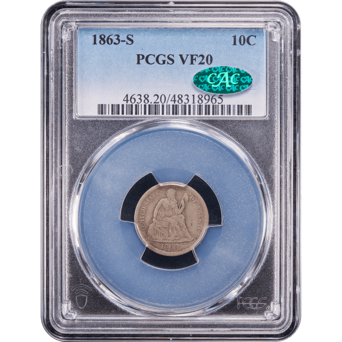 1863-S Seated Liberty Dime (10c) Obverse Slab Image