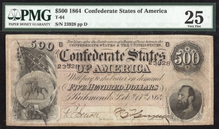 1864 $500 Confederate Obverse Image