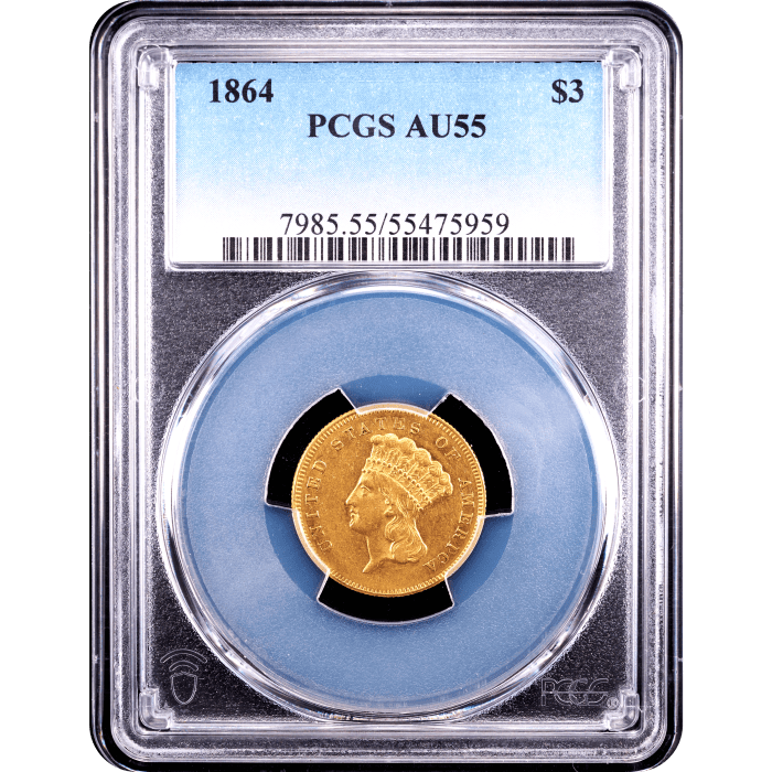1864 Gold Three Dollar ($3) Obverse Slab Image