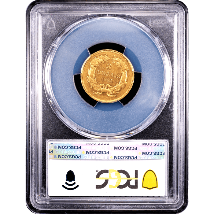 1864 Gold Three Dollar ($3) Reverse Slab Image