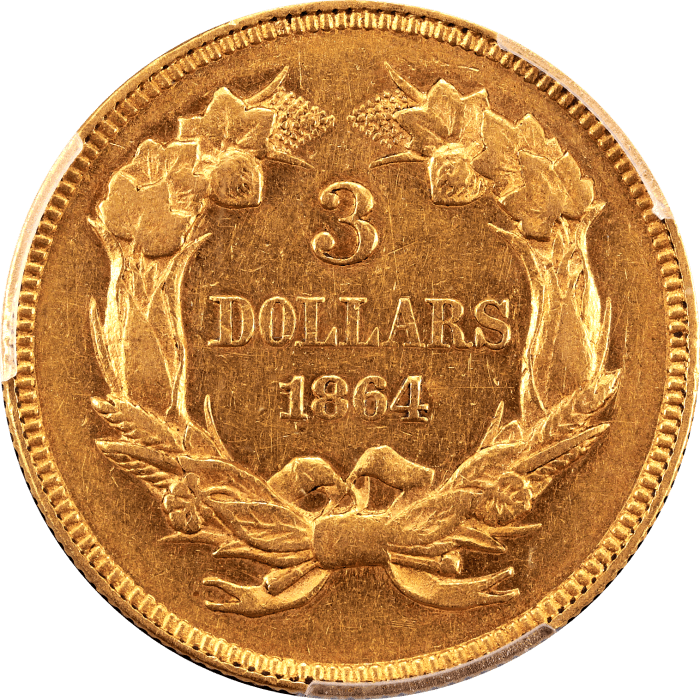 1864 Gold Three Dollar ($3) Reverse Image
