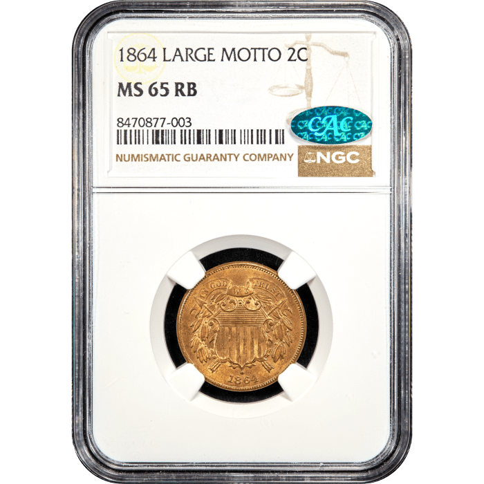 1864 Two Cents (2c) Large Motto Obverse Slab Image