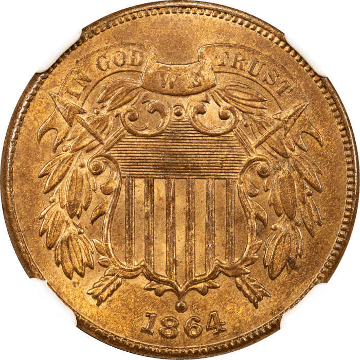 1864 Two Cents (2c) Large Motto Obverse Image