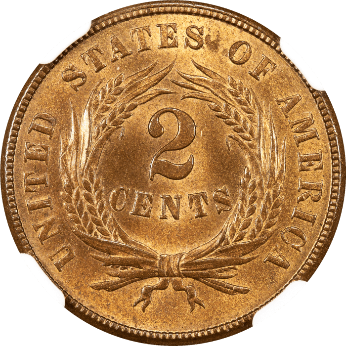 1864 Two Cents (2c) Large Motto REVERSE Image