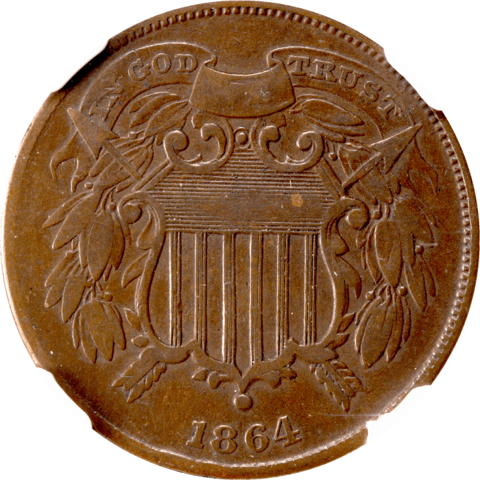 1864 Two Cents (2c) Small Motto Obverse Image