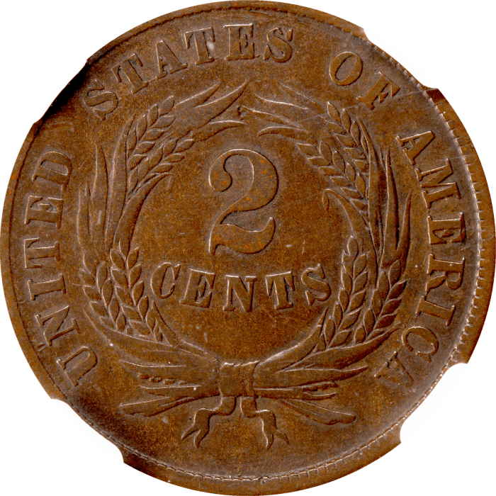 1864 Two Cents (2c) Small Motto REVERSE Image
