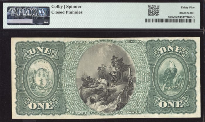 1865 $1 Original National - Norwich, CT (Charter 657)  REVERSE Image