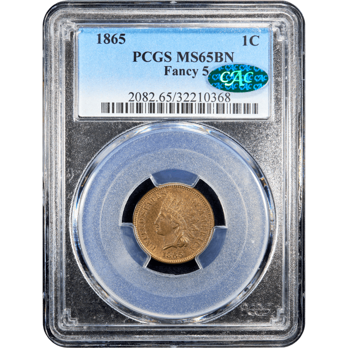 1865 Indian Cent (1c) Fancy 5 Obverse Slab Image