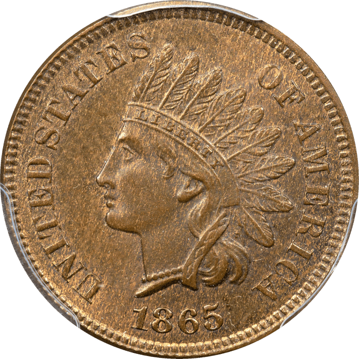 1865 Indian Cent (1c) Fancy 5 Obverse Image