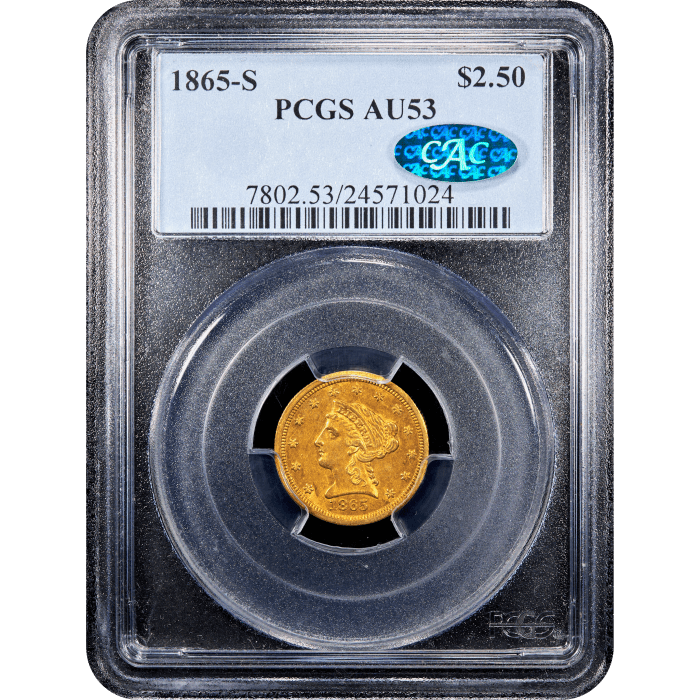 1865-S Liberty Quarter Eagle ($2.50) Obverse Slab Image