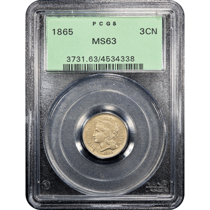 1865 Three Cent Nickel (3CN) OGH Obverse Slab Image