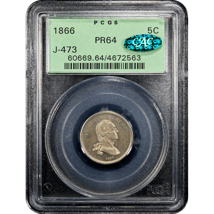 1866 Pattern Nickel (5c) J-473 OGH Obverse Slab Image