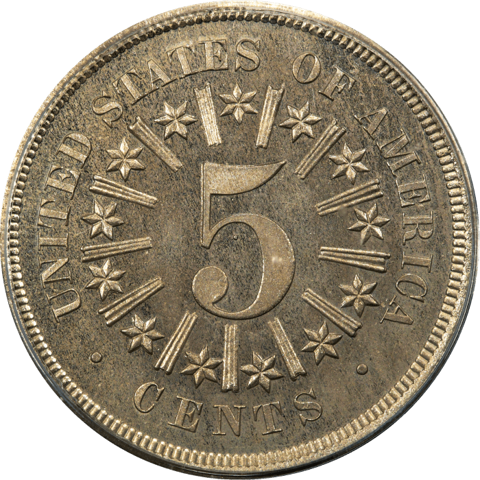 1866 Pattern Nickel (5c) J-473 OGH Reverse Image