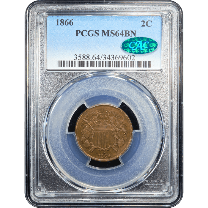 1866 Two Cents (2c) Obverse Slab Image