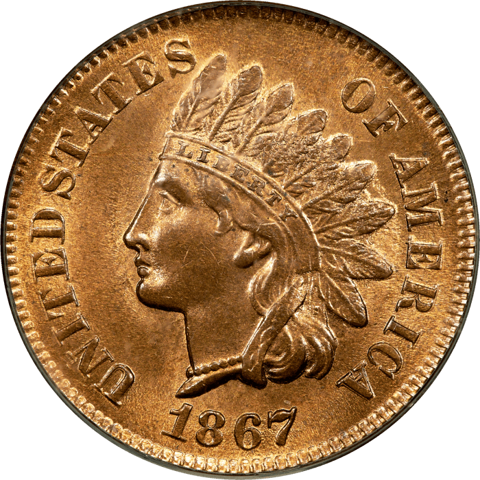 1867 Indian Cent (1c) OGH OBVERSE Image