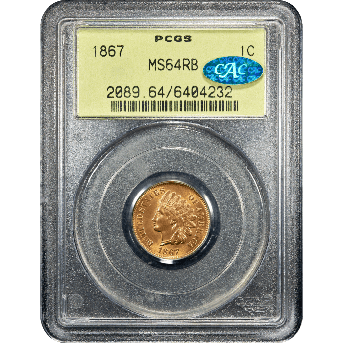 1867 Indian Cent (1c) OGH SLAB Image