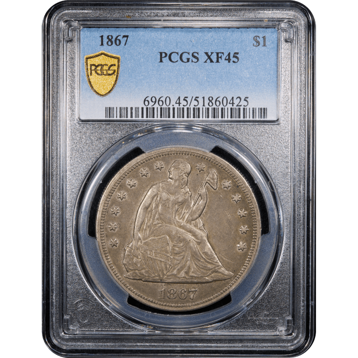 1867 Seated Liberty Dollar ($1) Obverse Slab Image