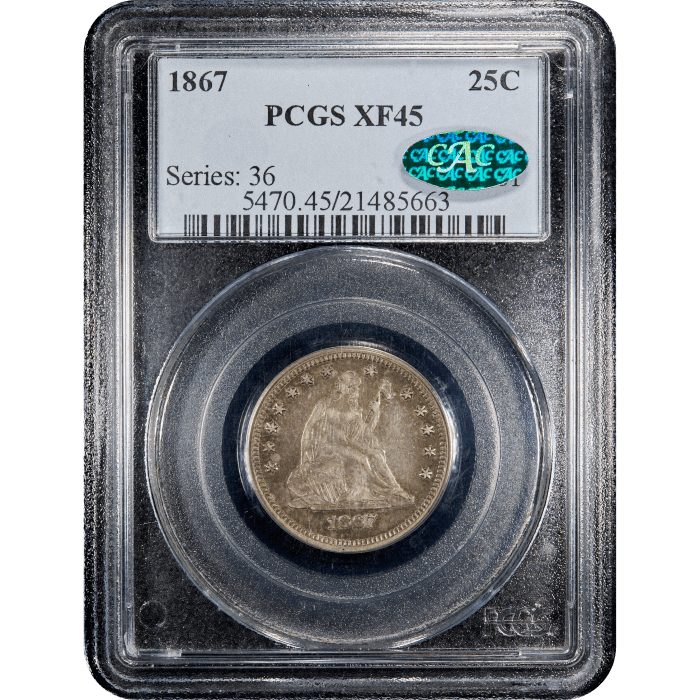 1867 Seated Liberty Quarter (25c) Obverse Slab Image