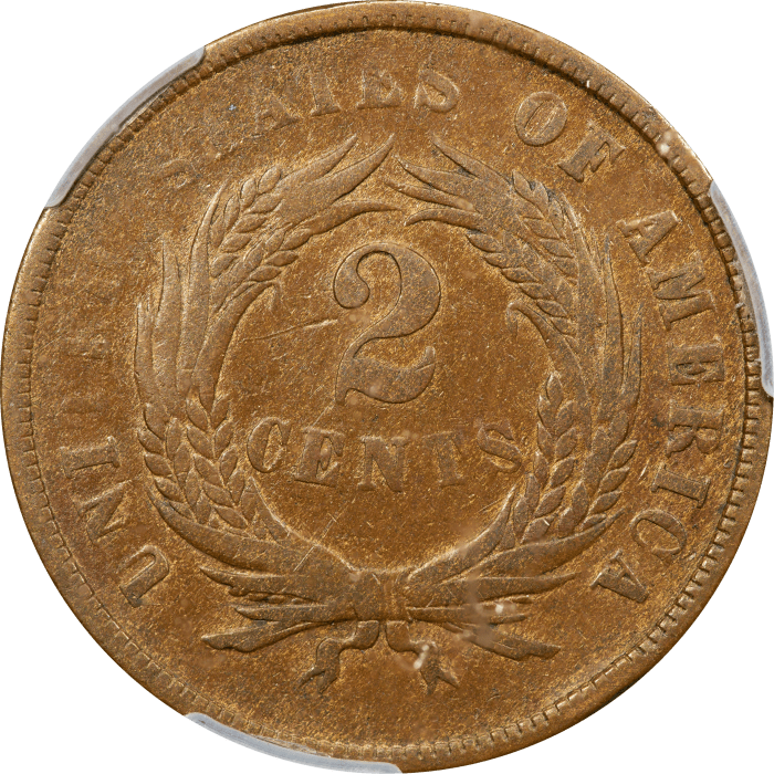 1867 Two Cents (2c) Doubled Die Reverse Image