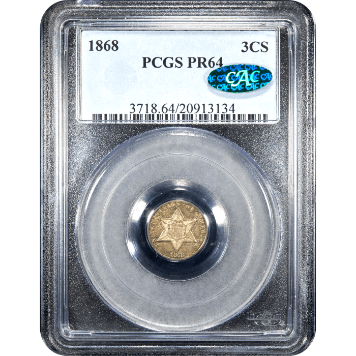1868 Three Cent Silver (3CS) SLAB Image