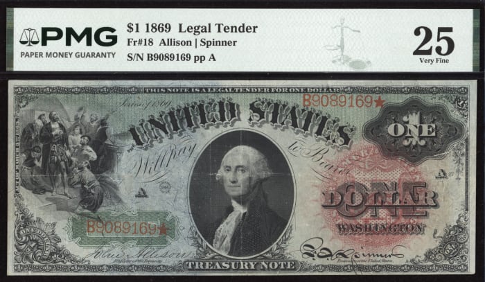 1869 $1 Rainbow Legal Tender OBVERSE Image