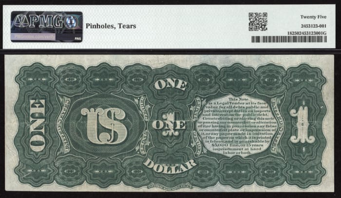 1869 $1 Rainbow Legal Tender REVERSE Image