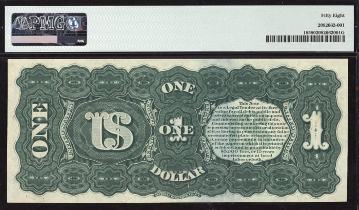 1869 $1 Rainbow Legal Tender Reverse Image