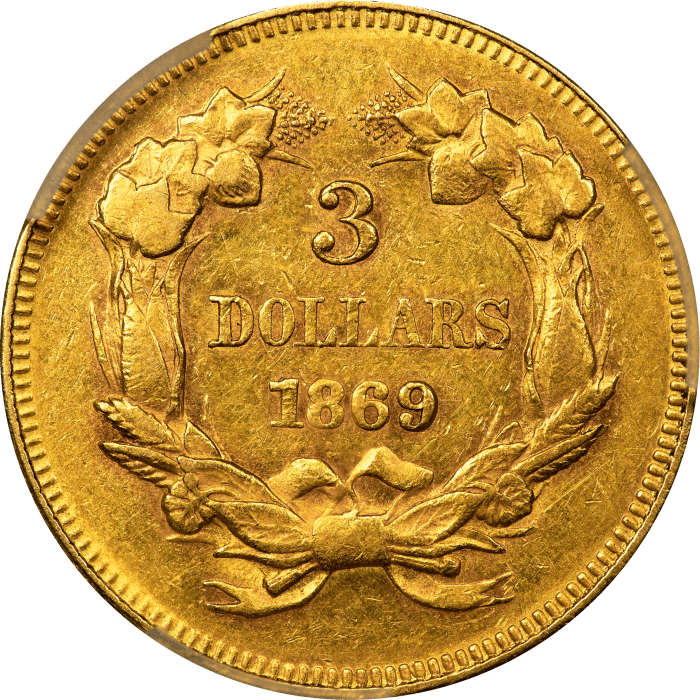 1869 Gold Three Dollar ($3) REVERSE Image