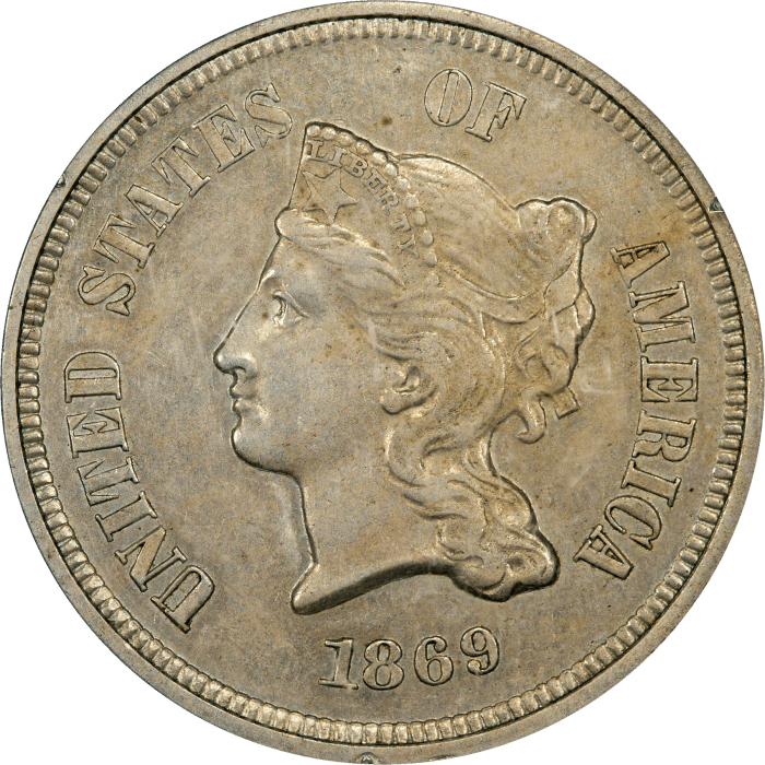 1869 Pattern Nickel (5c) J-684 Rattler Obverse Image