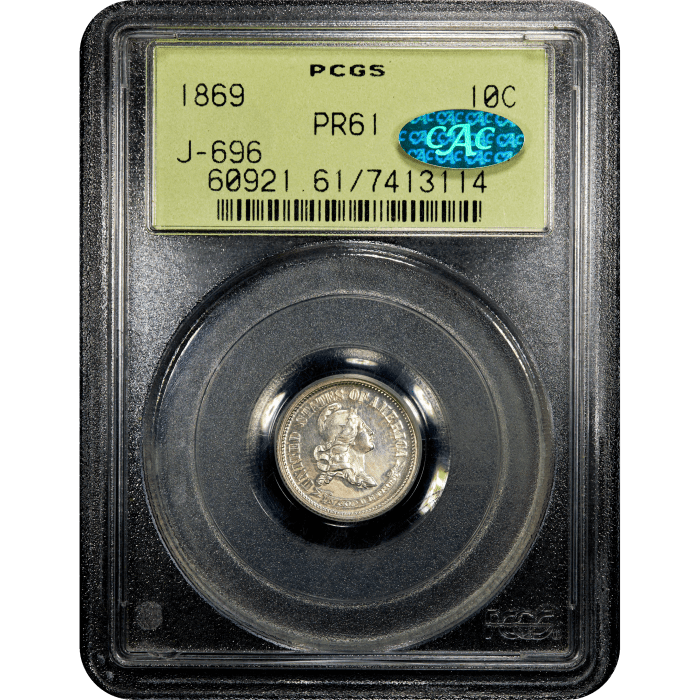 1869 Standard Silver Pattern Dime (10c) J-696 OGH Obverse Slab Image
