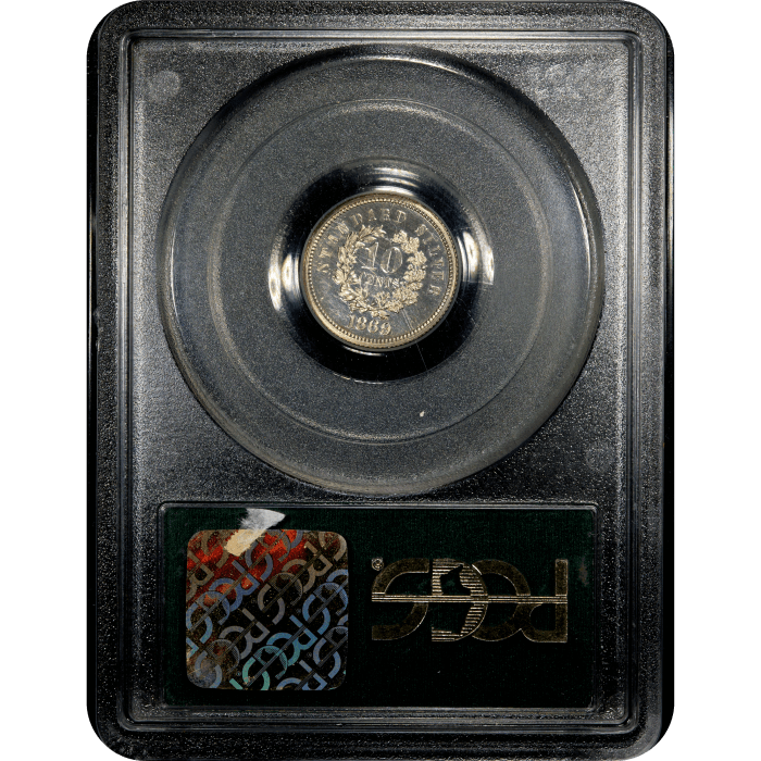 1869 Standard Silver Pattern Dime (10c) J-696 OGH Reverse Slab Image