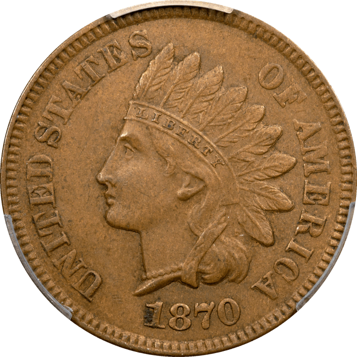 1870 Indian Cent (1c) Shallow N FS-901 Obverse Image