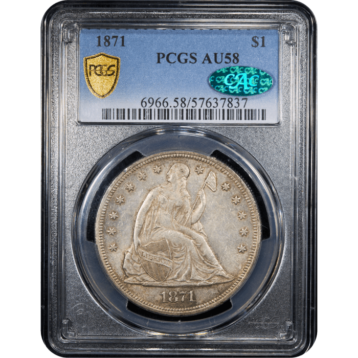 1871 Seated Liberty Dollar ($1) Obverse Slab Image