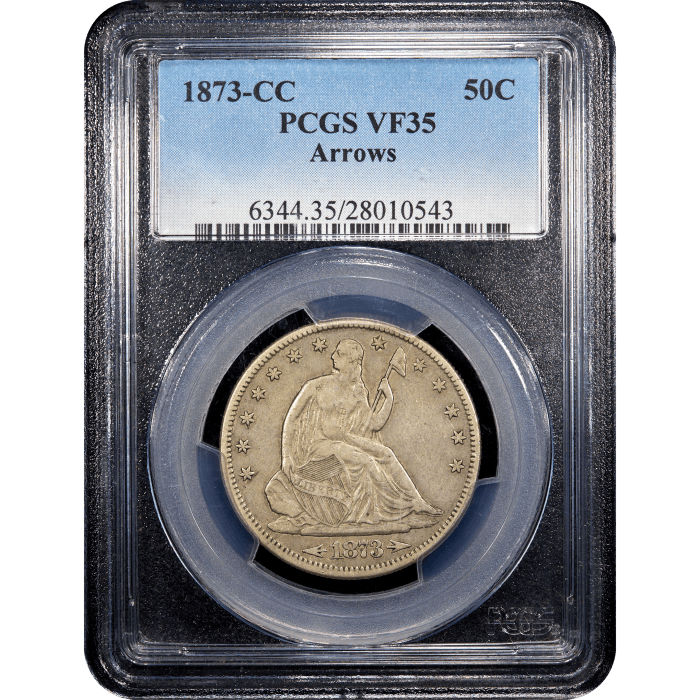 1873-CC Seated Liberty Half Dollar (50c) Arrows Obverse Slab Image