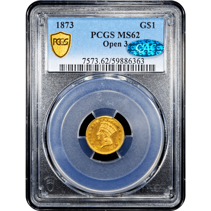 1873 Gold Dollar ($1) Open 3 Obverse Slab Image