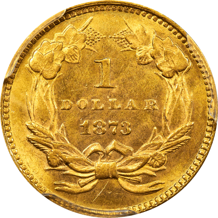 1873 Gold Dollar ($1) Open 3 Reverse Image