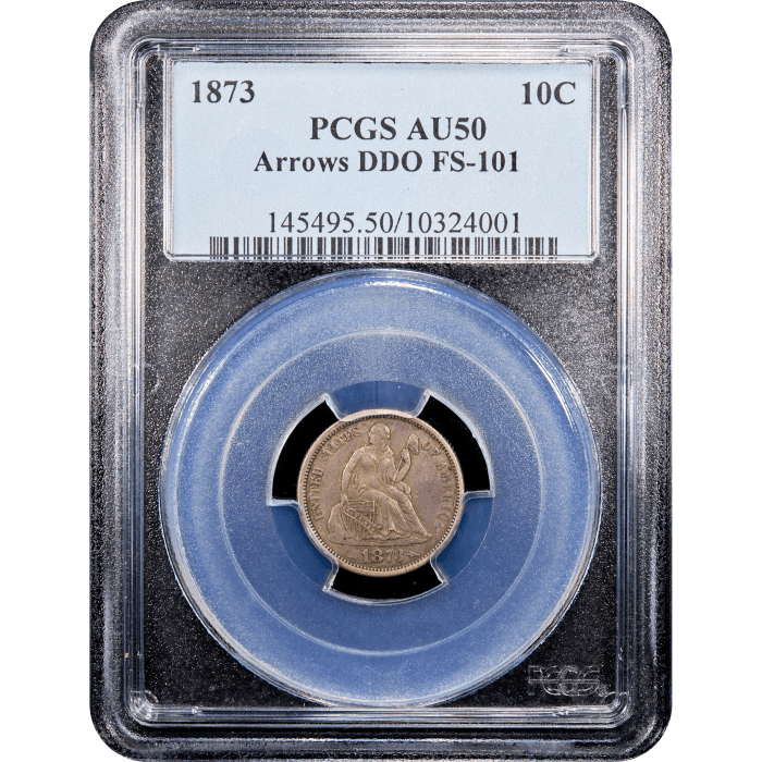 1873 Seated Liberty Dime (10c) Arrows, Doubled Die Obverse Obverse Slab Image