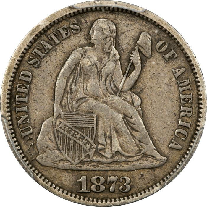 1873 Seated Liberty Dime (10c) Open 3 Obverse Image