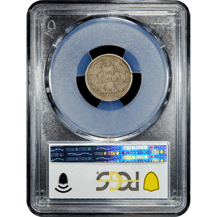 1873 Seated Liberty Dime (10c) Open 3 Reverse Slab Image